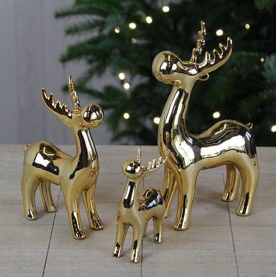 Rendier decoratie - set van 2 - hoogte: 16 en 22 cm - rendier kerst -  rendier goud -... | bol.com