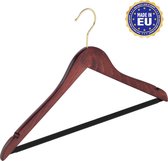 De Kledinghanger Gigant - 5 x Blouse / shirthanger beukenhout mahonie gebeitst met messinghaak, rokinkepingen en anti-slip broeklat, 44 cm