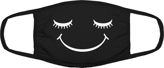 Just Smile grappig mondkapje| gezichtsmasker | bescherming | bedrukt | logo | Zwart mondmasker van katoen, uitwasbaar & herbruikbaar. Geschikt voor OV