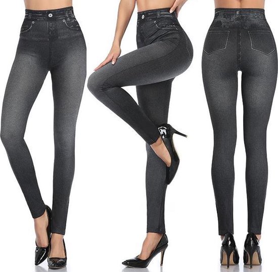 lineair steno kompas Hoge taille Jeans legging met Slim Fit - Maat L/XL - Zwart | bol.com