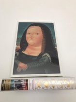 Grappige Schilderij Mona Lisa. Mollige Mona Lisa Gioconda. Muurdecoratie schilderij in lijst 20x30. Grappige foto op canvas.