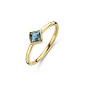 New Bling 9NB 0554-56 Zilveren ring Dames - Glass London Blue - Vierkant - Maat 56 - Goud Plating - Goudkleurig