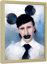 Foto in frame , Marilyn Manson muis , 70x100cm , zwart wit blauw , wanddecoratie