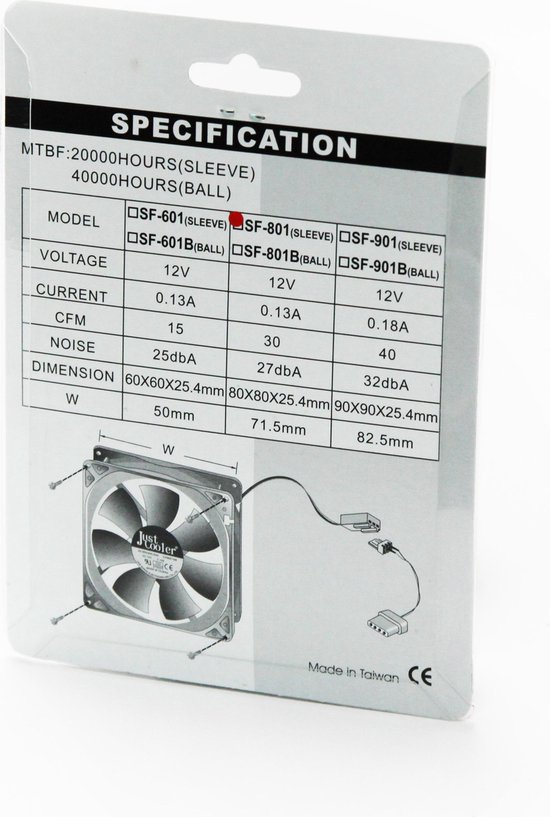 Ventilateur de boîtier d' Ordinateur 80x25mm avec connecteur 3 broches et  adaptateur Molex | bol.com