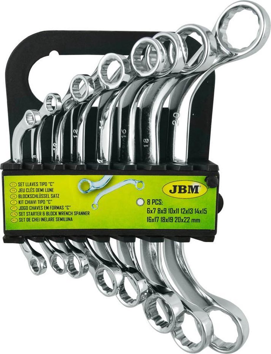 JBM Tools | Set van 8 ringsleutels | C-vorm | 12 kantig