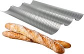 Stokbroodvorm – 3-Delig – Stokbrood Bakvorm – Antikleef – Baguette Bakvorm – Staal – 38cm x 24,5cm – Zilver