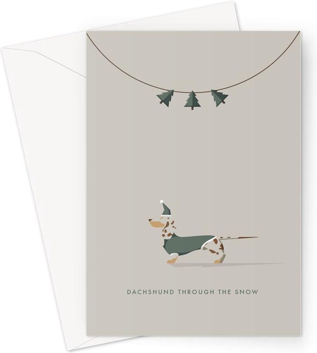 Hound & Herringbone - Getijgerde Teckel Kerstkaart - Chocolate Dapple Dachshund Festive Greeting Card