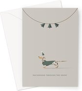 Hound & Herringbone - Getijgerde Teckel Kerstkaart - Chocolate Dapple Dachshund Festive Greeting Card