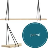 Leren split-plankdragers - Handles and more® - 100% leer - PETROL - set van 2 / excl. plank (leren plankdragers - plankdragers banden - leren plank banden)