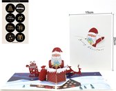 3D popupkaart - Kerstkaart Kerstman uit de schoorsteen pop-up wenskaart met uittrekkarartje Incl. Envelop & 8 Feestelijke sluitzegels - Complete set