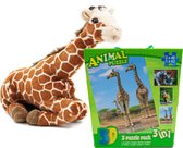 Giraffe knuffel, 40 cm , pluche speelgoed - incl. 3D puzzle set , 3 delig met Giraffen , Apen en Tijgers