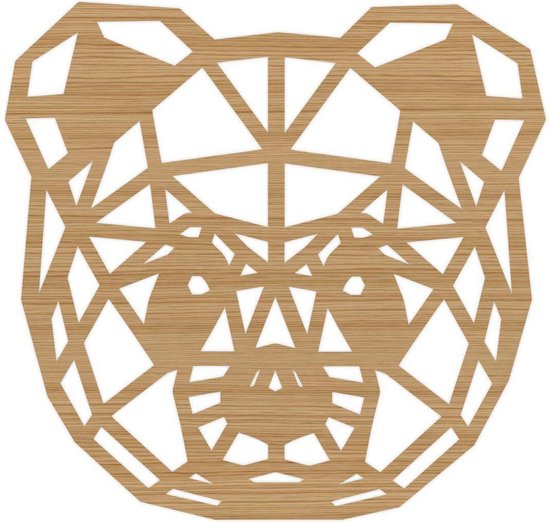 Geometrische Dieren Beer - Bamboe hout - S (25x24 cm) - Cadeau - Kinderen - Geschenk - Woon decoratie - Woonkamer - Slaapkamer - Geometrische wanddecoratie - WoodWideCities