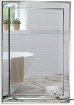Neue Design rechthoekige badkamerspiegel dubbellaags - planchet - wandmontage, elegant eenvoudig ontwerp, eigentijdse afgeschuinde randen, 60cm x 43cm x 1,5cm (HxBxD)