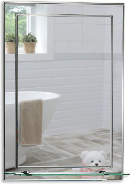 Neue Design rechthoekige badkamerspiegel dubbellaags - planchet -  wandmontage, elegant... | bol.com
