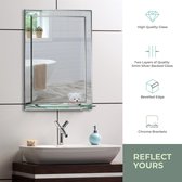 Neue Design rechthoekige badkamerspiegel dubbellaags - planchet - wandmontage, elegant eenvoudig ontwerp, eigentijdse afgeschuinde randen, 60cm x 43cm x 1,5cm (HxBxD)