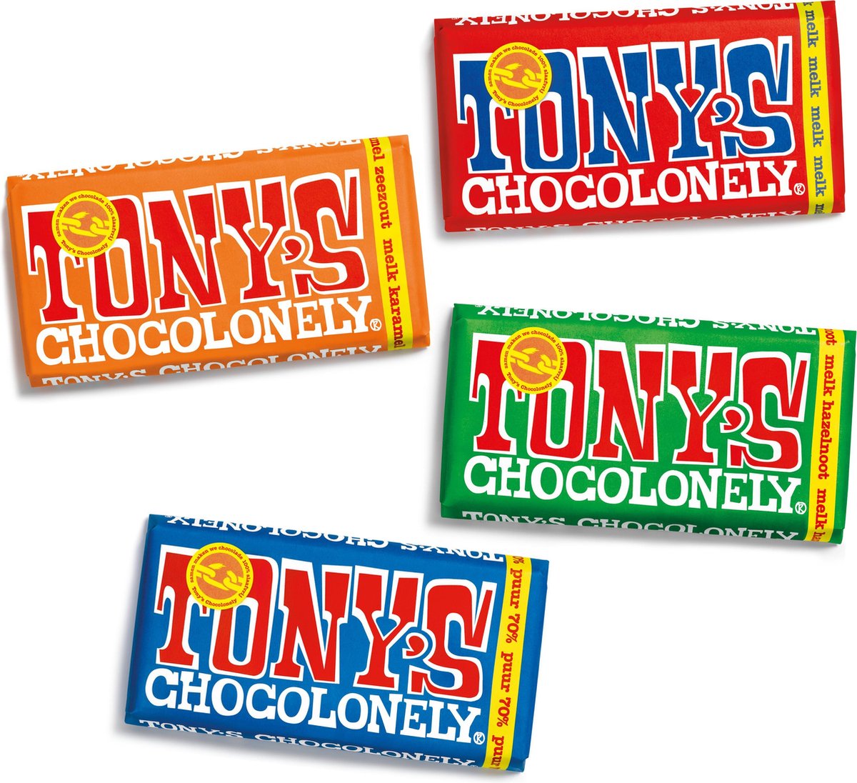 Tony's Chocolonely 4-pack Chocolade Repen - Repen Melk en Puur - Chocoladecadeaus - Geschenk - Fairtrade Chocolade - 4 x 180 gram - Tony's Chocolonely