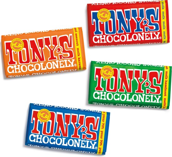 Tony's Chocolonely 4-pack Chocolade Repen - Repen Melk en Puur - Chocoladecadeaus - Geschenk - Fairtrade Chocolade - 4 x 180 gram