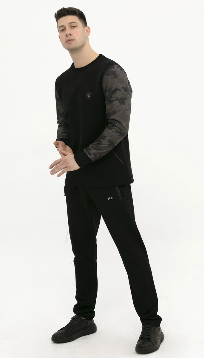 SCR. Zadiq - Warme Heren Sweater - Trui met legerprint - Zwart - Maat XXL