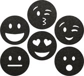 Smileys  vilt onderzetters  - Zwart - 6 stuks - ø 9,5 cm - Tafeldecoratie - Glas onderzetter - Cadeau - Woondecoratie - Tafelbescherming - Onderzetters voor glazen - Keukenbenodigd