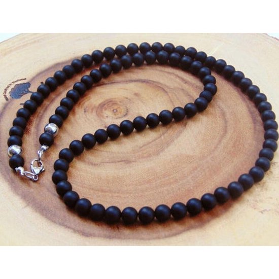 Sorprese collier homme - collier de perles - noir mat - 55 cm - perles 6 mm  - Modèle Z | bol.com