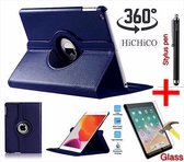 Apple iPad 10.2 inch (2019) HiCHiCO 360 Draaibare Hoes met stylus pen Donker Blauw + Screen Protector