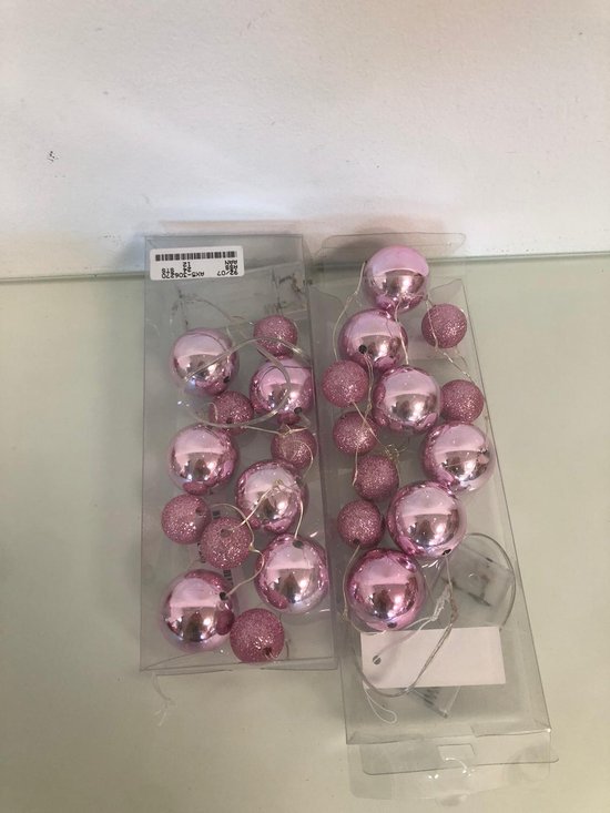 roze kerstballen met licht set van 2 stuks