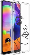 iMoshion Hoesje Geschikt voor Samsung Galaxy A31 Hoesje Siliconen - iMoshion Design hoesje - Transparant / Zwart / Line Art Woman Black