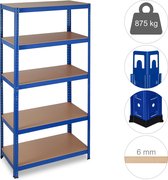 Relaxdays stellingkast blauw - opbergrek 5 etages - rek voor garage - metaal - MDF