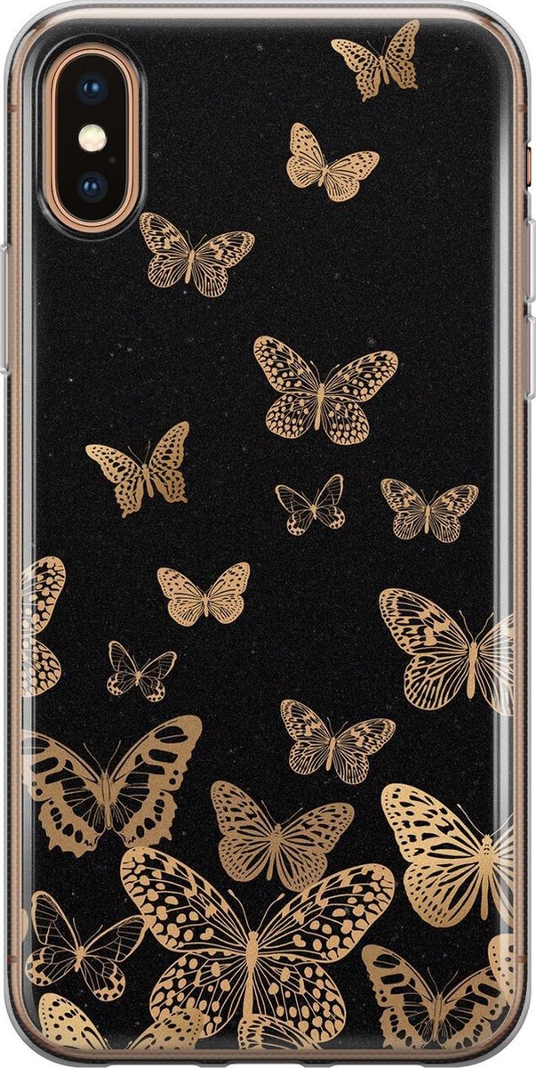 Leuke Telefoonhoesjes - Geschikt voor iPhone Xs - Vlinders - Soft case - TPU - Zwart