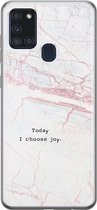 Leuke Telefoonhoesjes - Hoesje geschikt voor Samsung Galaxy A21s - Today I choose joy - Soft case - TPU - Tekst - Grijs