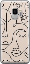 Samsung Galaxy S9 hoesje siliconen - Abstract gezicht lijnen - Soft Case Telefoonhoesje - Print / Illustratie - Beige