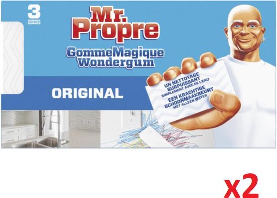 MR PROPER Wondergum Wonderspons Krachtige Schoonmaakbeurt Met Alleen Water - 3 Gommen x 2 Pak