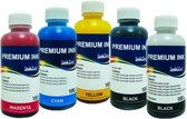 Dye/Pigment refill inkt geschikt voor Canon van Inktec® Set van 5 x 100 ml Zwart Pigment, Zwart Dye, Cyaan Dye, Magenta Dye en Geel Dye