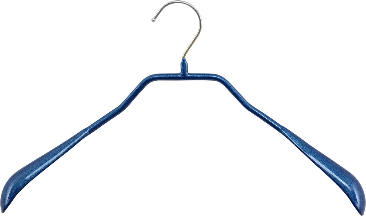 [Set van 10] MAWA 42L - metalen kledinghangers met brede schouders en glitter blauwe anti-slip coating