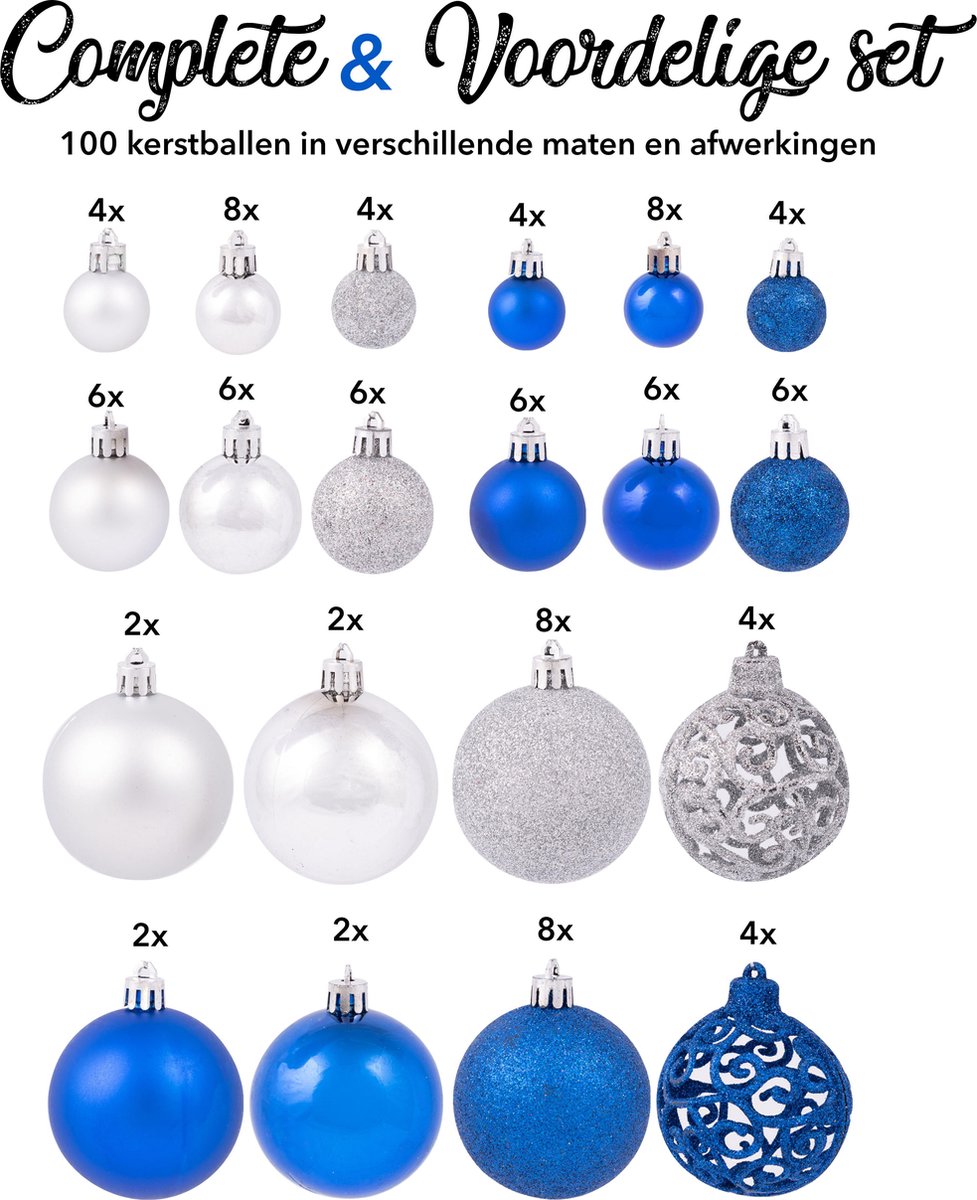 Krebs Kerstballen - 4 stuks - glazen - blauw-wit - met sterren - 7 cm