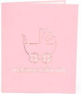 Pop-up geboortekaart - Meisje - Roze wenskaart