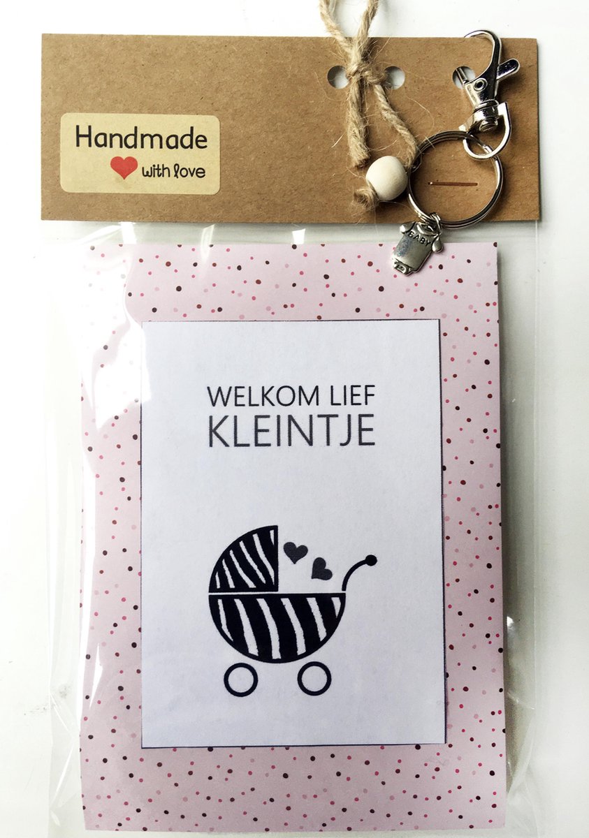 Goedkoopste Baby luierkado, baby kraamcadeau met de tekst 'welkom lief kleintje' , geboortecadeau, meisje, babyshower, zwangerschap, sleutelhanger met bedeltje van een rompertje
