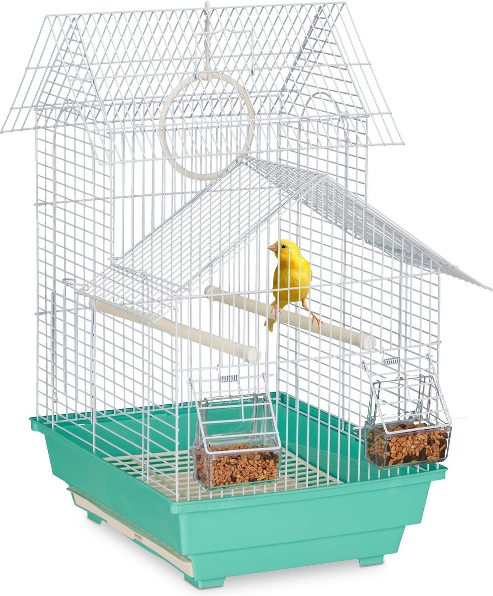 Relaxdays kleine vogelkooi - met accessoires - kanariekooi - kooi voor vogels - zitstok - groen - Relaxdays