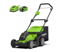 Greenworks Accu 41 Cm Grasmaaier G40LM41K2, Incl. de sterke 2-AH Accu en SnelLader, maaien met opvang, zij-uitworp of Mulchen