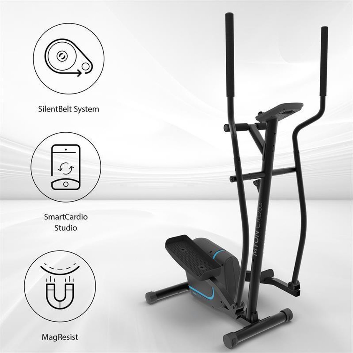 Kraftfit Crosstrainer, Stepper voor Thuis, Stille Hometrainer, Fitnessapparaat voor Thuis, Elliptische Trainer met 12 kg Vliegwiel, 8 Weerstandsniveaus, Tablethouder, Pianozwart thumbnail 6