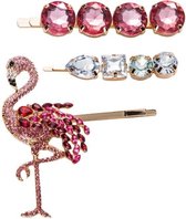 Flamingo - Haarspelden - set 3 stuks - Haarclip - Haarklem - Roze - Zilver - Haarsieraad - Dames - Haarspeld - Haar accessoires - Uniek - Luxe - Cadeau Tip