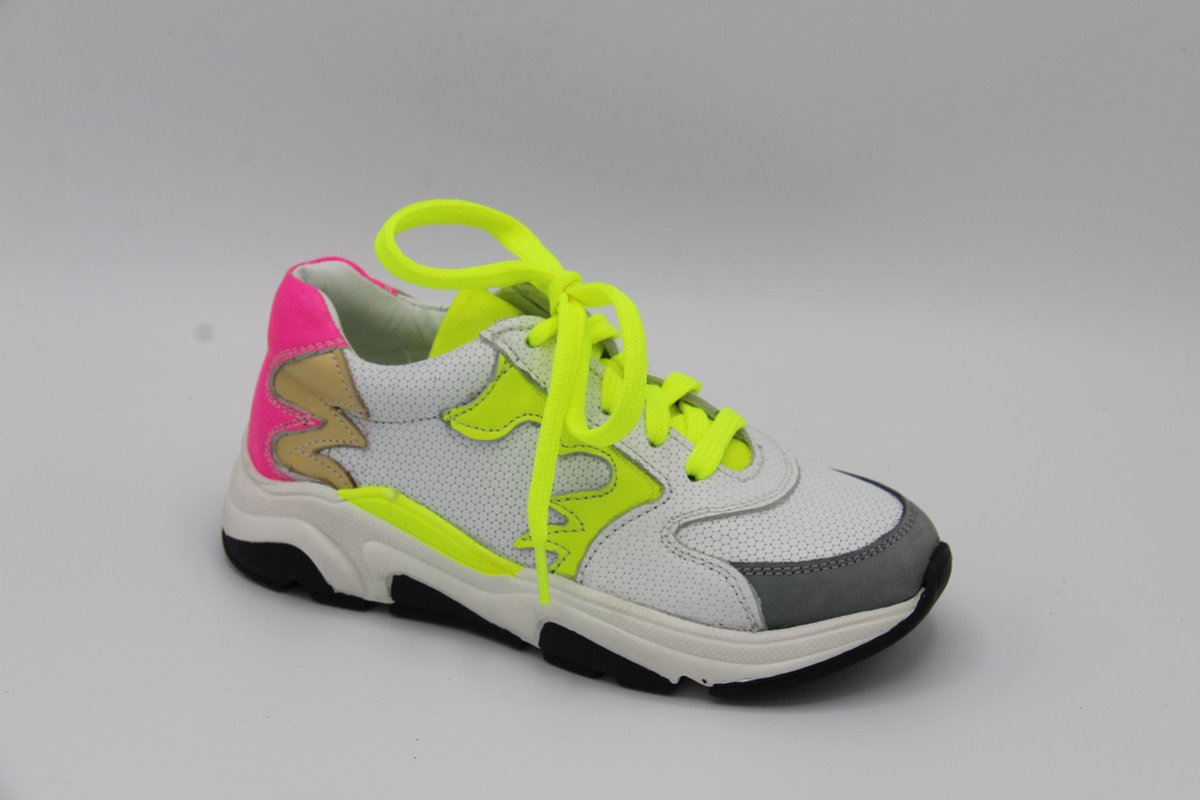 Jochie 20506 witte sneaker met roze en geel accenten