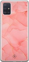 Samsung A51 hoesje siliconen - Marmer roze | Samsung Galaxy A51 case | Roze | TPU backcover transparant