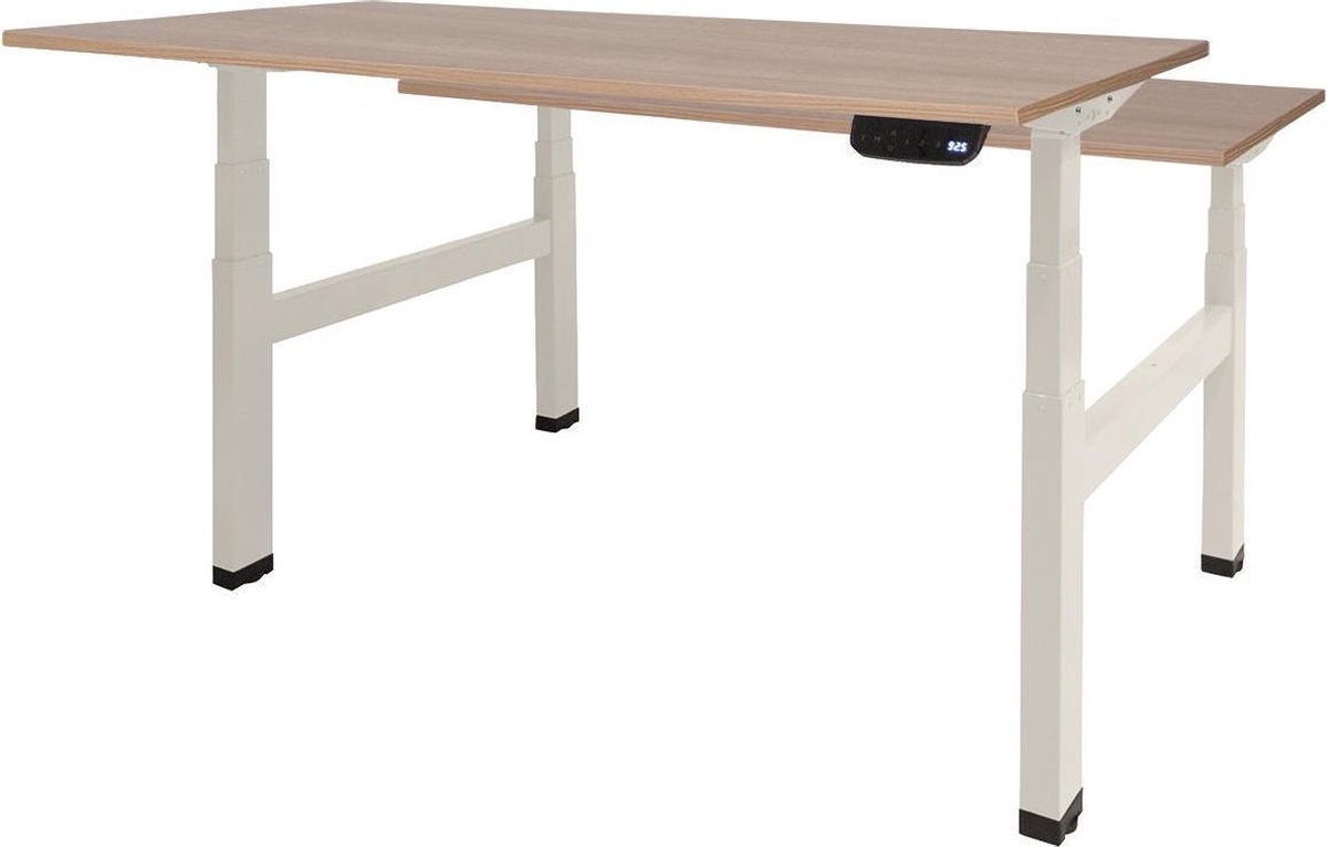 RoomForTheNew Bureau Heathrow Plus Duo-Desk - Zit sta Bureau - Zit sta Bureau Elektrisch - Gaming Bureau - Game Bureau - Verstelbaar Bureau - standing Desk - duo bureau - duo werkplek--Havana blad-Wit  onderstel- 180x80