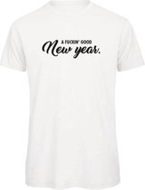 Kerst t-shirt wit S - A fuckin' good new year - zwart - soBAD. | Kleding | T-shirt unisex | T-shirt mannen | T-shirt dames | Kerst | Oud&nieuw | Nieuwjaar | glitter