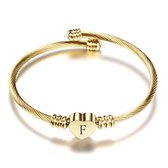 24/7 Jewelry Collection Hart Armband met Letter - Bangle - Initiaal - Goudkleurig - Letter F