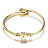 24/7 Jewelry Collection Hart Armband met Letter - Bangle - Initiaal - Goudkleurig - Letter A