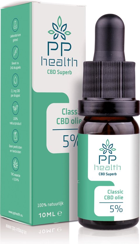 PP Health - CBD Olie Classic 5% - 500mg - Full Spectrum - Biologische kwekerij in Zwitserland met een strikte selectie van de best volgroeide planten - 10 ml