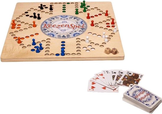 Thumbnail van een extra afbeelding van het spel Keezenspel Hout Deluxe - Houten bordspel dubbelzijdig - 2 tot 6 spelers