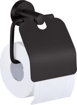 VDN Stainless Toiletrolhouder Zwart - WC Rolhouder - Toiletrolhouder met klep - Toiletpapier houder - RVS